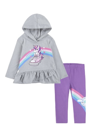 Sweat à capuche et legging - Bleu, rose et gris