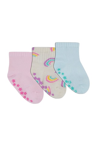 3 paires de chaussettes antidérapantes - Bleu, jaune et rose