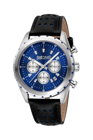 Montre à quartz en cuir - Chronographe - Noir et argenté