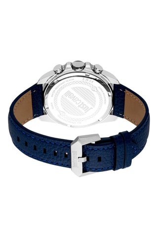 Montre à quartz en cuir - Chronographe - Bleu et argenté