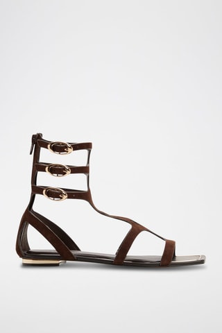 Spartiates en cuir de mouton nubuck Marisea - Marron foncé