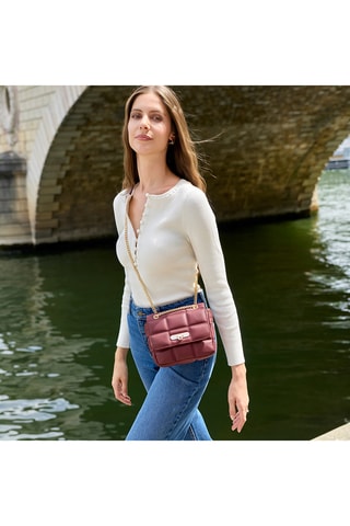 Sac porté épaule en cuir de mouton Léonie - Bordeaux