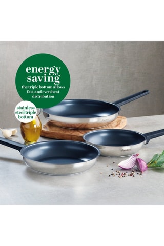 3 poêles antiadhésives en acier inoxydable - 20, 24 et 28 cm