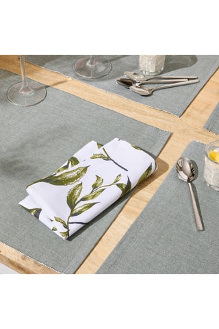 6 serviettes de table - 40 x 40 cm - Blanc et vert