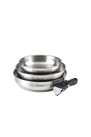 3 poêles en acier inoxydable et manche amovible - 20, 24 et 26 cm