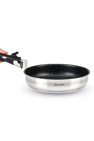 Poêle en acier inoxydable revêtement céramique avec manche amovible - 28 cm