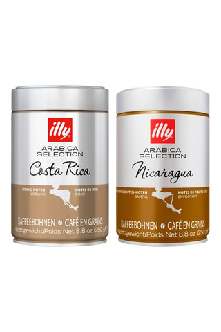 6 boîtes de café en grains Arabica Selection Costa Rica - 250 g et 	6 boîtes de café en grains Arabica Selection Nicaragua Illy - 250 g