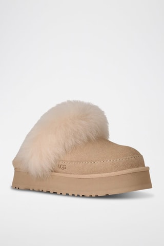 Sabots fourrés plateformes de randonnée en nubuck Disquette Chalet - Beige