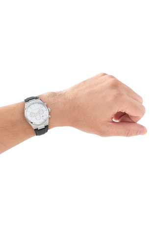 Reloj de cuarzo de piel - Cronógrafo - Negro y plateado