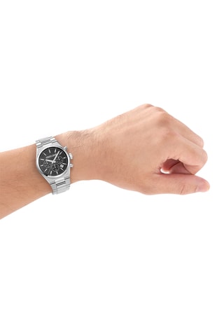 Reloj de cuarzo de acero - Cronógrafo - Plateado