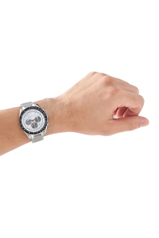 Reloj de cuarzo de acero - Taquímetro y cronógrafo - Plateado y negro