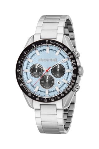 Reloj de cuarzo de acero - Taquímetro y cronógrafo - Plateado y negro