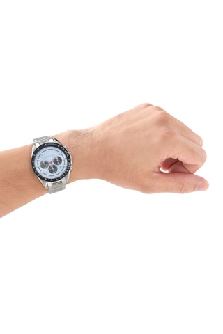 Reloj de cuarzo de acero - Taquímetro y cronógrafo - Plateado y negro