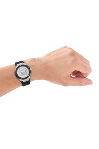 Reloj automático de silicona - Negro y plateado