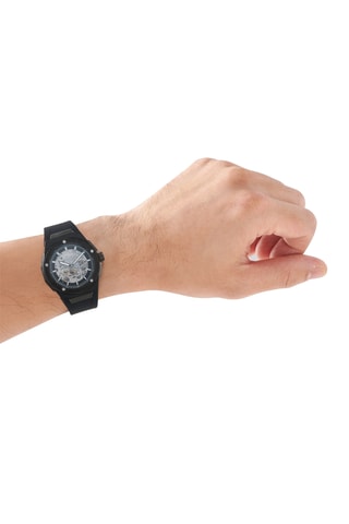 Reloj automático de silicona - Negro y plateado