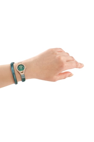 Reloj de cuarzo de acero - Verde y rosa dorado
