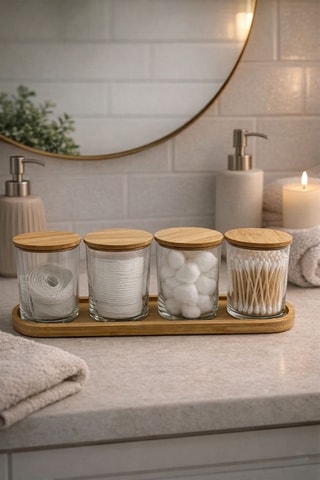 4 bocaux en verre avec couvercles en bambou - 350 ml