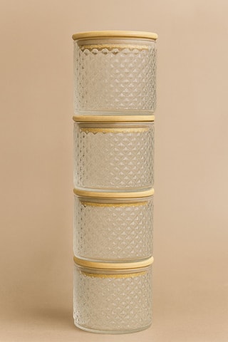4 bocaux de conservation avec couvercles en bambou - 375 ml