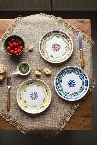 6 assiettes à dessert plates en porcelaine - 20 x 20 x 2 cm