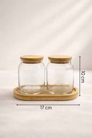 2 bocaux en verre avec couvercles en bambou - 290 ml
