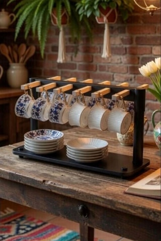 Organisateur en bois pour tasses à café - 23 x 37 x 15 cm