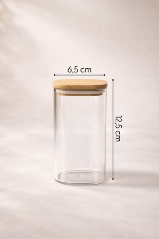 4 bocaux en verre avec couvercles en bambou