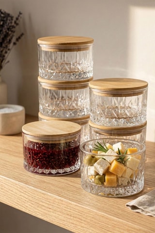 6 bocaux en verre avec couvercles en bambou - 260 ml