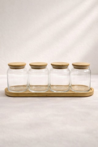 5 bocaux en verre avec couvercles en bambou - 290 ml