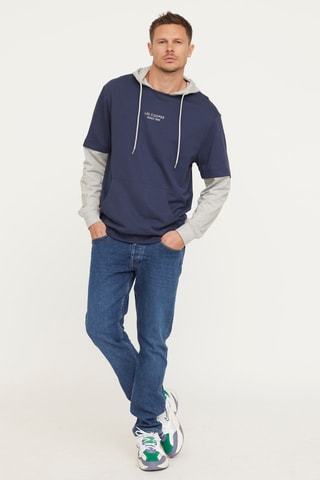 Sweat à capuche en coton biologique Edimo - Bleu marine et gris chiné