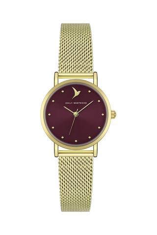 Montre à quartz en acier - Doré et bordeaux
