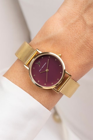 Montre à quartz en acier - Doré et bordeaux