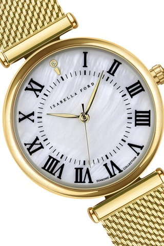Estuche reloj de cuarzo y pulsera de acero con perla Elodine - Dorado