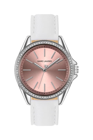 Reloj de cuarzo de piel St Tropez - Blanco y rosa