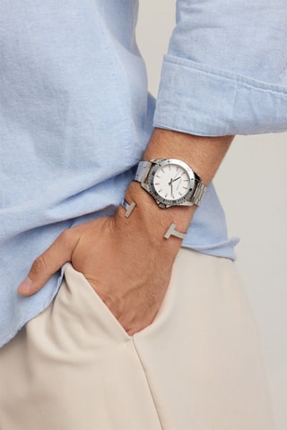 Reloj de cuarzo de acero Oslo - Plateado y blanco