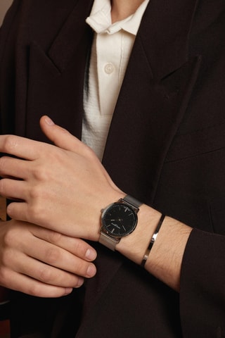Reloj de cuarzo de acero Alpnach - Plateado