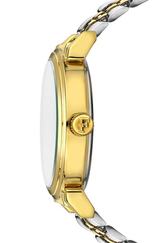 Stalen Quartz Horloge met diamant en parelmoer Barbara