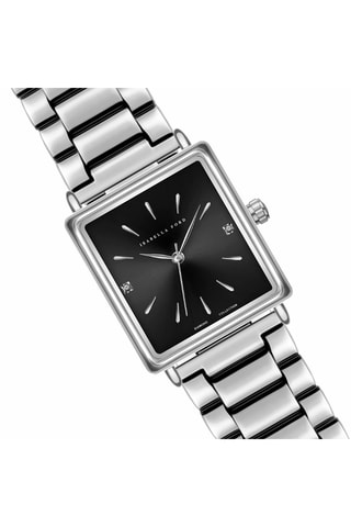 Estuche reloj de cuarzo chapado en ion de plata y diamantes y collar Lea