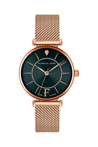 Estuche reloj de cuarzo de acero, diamante y pendientes y perlas finas Portia
