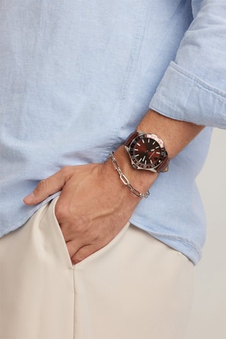 Reloj de cuarzo de piel Ljublijana - Marrón y plateado