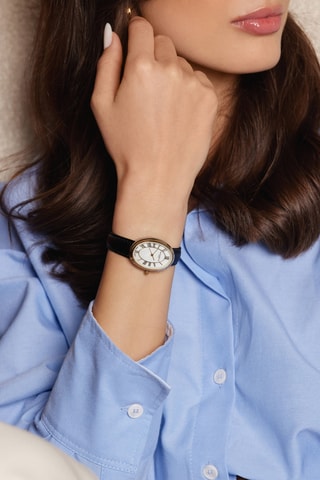 Reloj de cuarzo de piel Cavloc - Negro y dorado