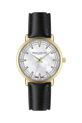 Reloj de cuarzo de piel Lugano - Negro y dorado