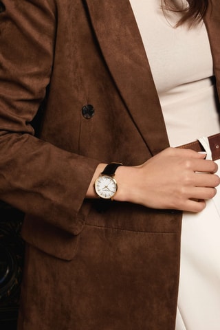 Reloj de cuarzo de piel Lugano - Negro y dorado
