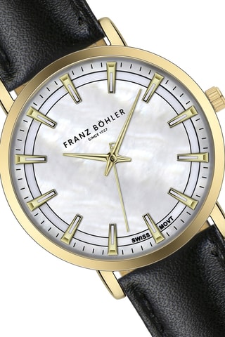Reloj de cuarzo de piel Lugano - Negro y dorado