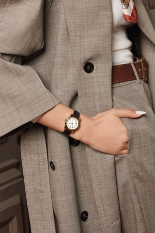 Reloj de cuarzo de piel Zurich - Negro y dorado