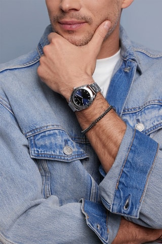 Reloj de cuarzo de acero Helsinki - Taquímetro - Plateado y azul