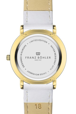 Reloj de cuarzo de piel Klontal - Blanco y dorado