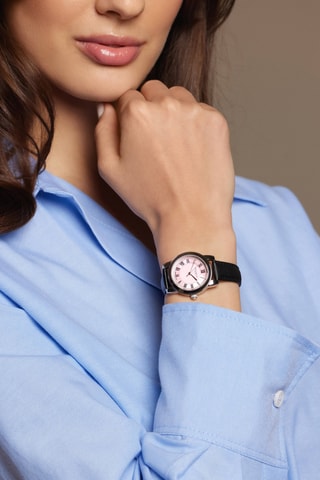 Reloj de cuarzo de piel Sils - Negro y plateado