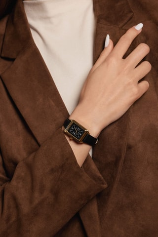 Reloj de cuarzo de piel Oberaar - Negro y dorado