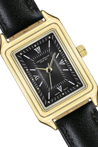 Reloj de cuarzo de piel Oberaar - Negro y dorado