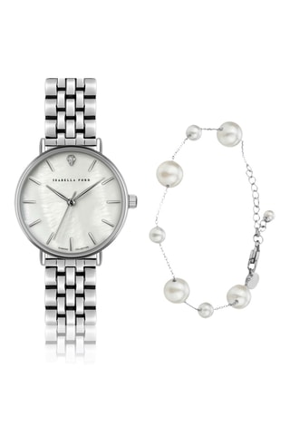Reloj de cuarzo de acero y diamante y pulsera Kendra - Plateado
